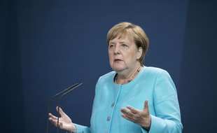 Angela Merkel, le 19 août 2020 à Berlin, après un Conseil européen virtuel.