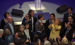 À la Mutualité, les cadres UMP dont Valérie Pécresse, se sont rassemblés pour applaudir leur candidat Nicolas Sarkozy, le 22 avril 2012.