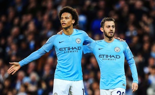 Leroy Sane et Bernardo Silva lors de la victoire de Manchester City contre Brighton, le 9 mai 2018.