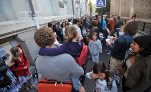 Parents et élèves lors de la rentrée scolaire le 5 septembre 2011 à Nantes