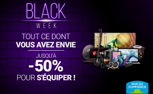 Profitez jusqu'à 50% de réduction sur toutes les catégories à l'occasion du Black Friday Rue du Commerce.