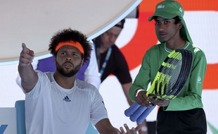 Tsonga lors de son quart de finale contre Wawrinka à l'Open d'Australie 2017.