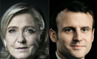 Photomontage des candidats à la présidentielle, Marine Le Pen et Emmanuel Macron, réalisé le 21 février 2017, donnés en tête d'un sondage sur les intentions de vote des jeunes.