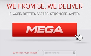 La page d'accueil du site Mega, créé par Kim Dotcom.