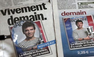 Le ministre du Redressement productif en marinière, un robot ménager en main, sur fond de drapeau tricolore: Arnaud Montebourg paie de sa personne pour défendre le "made in France" en Une du Parisien magazine à paraître vendredi.
