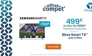 Profitez de 700 € de remise chez Bouygues Telecom sur votre Smart TV 190 cm.