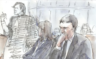 Thomas Thévenoud et son épouse Sandra lors de leur procès devant la 11e chambre du tribunal correctionnel de Paris.