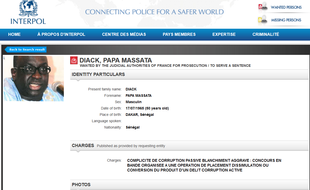 Capture d'écran de l'avis de recherche sur Papa Massata Diack