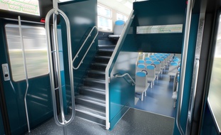 Futur intérieur des rames du RER D et de la ligne P rénovés par Ile-de-France Mobilités.