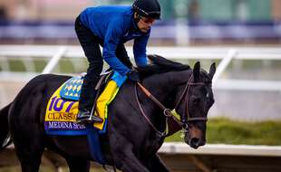 Le cheval Medina Spirit, entraîné par Bob Baffert, ici en novembre 2021, est décédé subitement après un entraînement le 6 décembre 2021.
