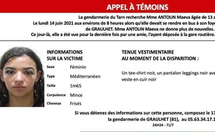 Appel à témoins lancé pour retrouver Maëva, 13 ans, disparue depuis juin dernier.