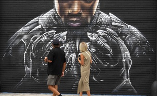 Une représentation du film « Black Panther », sur un mur de Los Angeles le 8 septembre 2020.