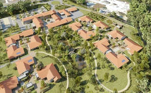 Vue aérienne du futur village Alzheimer qui sera livré en juin 2019 dans les Landes.