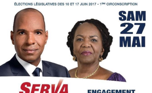 Capture écran de l'affiche d'Olivier Serva, candidat pour la 1re circonscription de Guadeloupe, pour les législatives, publié sur son compte Twitter.