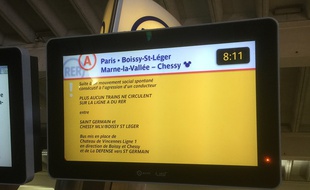 Ecran d'information sur le RER A le 29 janvier 2015