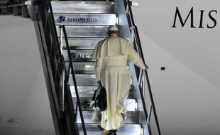 Le pape François monte dans l'avion pour Rome, à l'aéroport de Ciudad Juarez au Mexique, le 17 février 2016