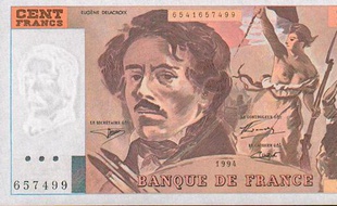 Un billet de 100 francs à l'effigie d'Eugène Delacroix.