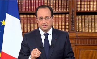 Capture d'écran - le président français Francois Hollande s'adressant à la nation sur les chaînes de télévision depuis l'Elysée, le 26 mai 2014, au lendemain des élections européennes
