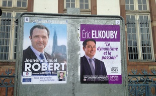 Strasbourg, le 29 mai 2016. - Le socialiste Eric Elkouby a battu Jean-Emmanuel Robert (LR) lors de l'élection législative partielle dans la 1re circonscription du Bas-Rhin à Strasbourg.