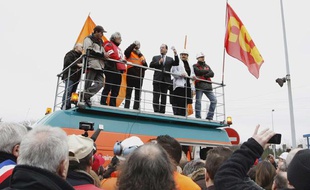 François Hollande, le 24 février 2012 sur le site ArcelorMittal de Florange (Moselle).