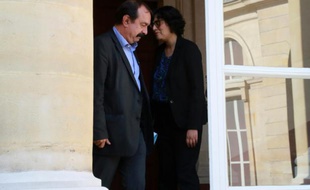 Philippe Martinez et Myriam El Khomri à l'issue de leur rencontre le 17 juin 2016 au ministère du Travail à Paris