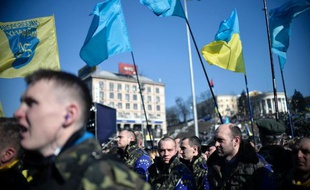 Manifestation, le 9 mars 2014, place de l'Indépendance à Kiev pour commémorer l'anniversaire du poète Taras Chevtchenko