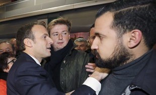 François-Xavier Lauch, chef de cabinet de Macron (au centre) entouré d'Emmanuel Macron et d'Alexandre Benalla.