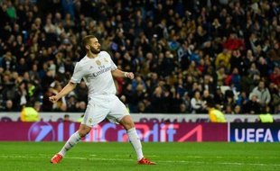 L'attaquant du Real Madrid Karim Benzema, après un but contre Malmö, le 8 décembre 2015 à Bernabeu