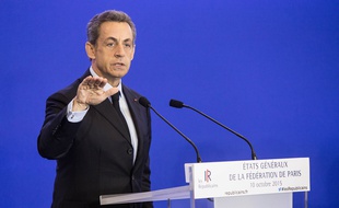 Nicolas Sarkozy au QG des Républicains à Paris le 10 octobre 2015.