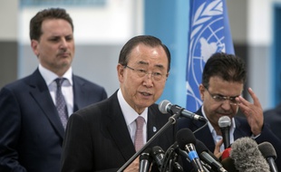 Le patron de l'ONU Ban Ki-moon qualife à Gaza le blocus israélien "punition collective alimentant l'escalade" des violences, le 28 juin 2016