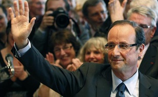 François Hollande, lors de l'annonce de sa candidature aux primaires socialistes, le 31 mars 2011 à Tulle en Corrèze.
