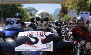 Des manifestants exigent des mesures d'urgence contre le braconnage des éléphants et des rhinocéros d'Afrique, le 4 octobre 2014 au Cap