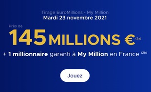 Tentez de remporter le méga jackport de l'EuroMillions FDJ qui s'élève à 145 millions d'euros ce mardi.