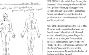 Document issu de l'autopsie de Michael Brown, publié par le New York Times