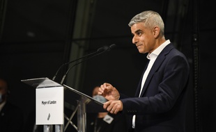 Sadiq Khan, lors de son discours pour sa réélection comme maire de Londres, le 8 mai 2021.