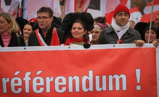 Une manifestation contre la fusion avec la Lorraine et Champagne-Ardenne dans les rues de Strasbourg et près des institutions européennes en 2014
4.