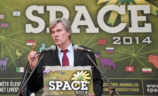 Le ministre de l'Agriculture Stéphane Le Foll le 15 septembre 2014 lors du Space à Rennes.