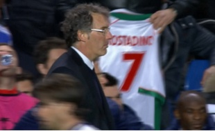Laurent Blanc et Kostadinov, le 8 avril 2014