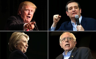 Photomontage des candidats républicains Donald Trump et Ted Cruz (haut) et des démocrates Hillary Clinton et Bernie Sanders (bas)