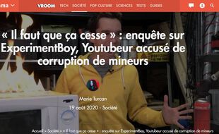 Capture d'écran du site « Numérama »