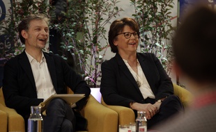 Lille, le 25 février 2020. Débat entre les candidats à l'élection municipale à Lille organisé par l'école Sciences Po Lille avec Martine Aubry, Stéphane Baly, Julien Poix, Violette Spillebout et Marc-Philippe Daubresse.