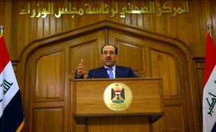 Nouri al-Maliki, alors Premier ministre irakien, donne une conférence de presse à Bagdad, le 30 avril 2008
