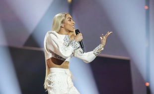 Bilal Hassani lors de sa deuxième répétition sur la scène de l'Eurovision, le 12 mai 2019.