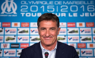 Michel, lors de sa première conférence de presse en tant qu'entraîneur de l'OM, le 21 août 2015.