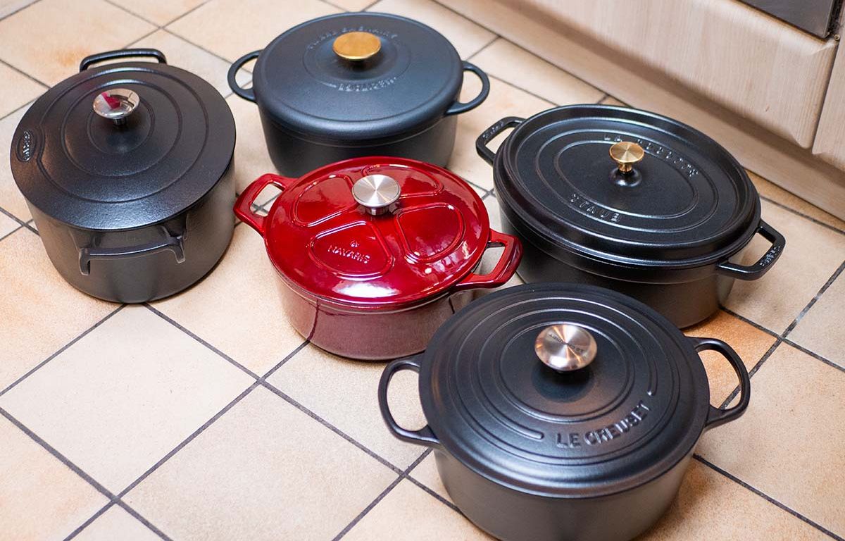 Casserole en fonte émaillée de 2,5 litres, robuste, avec couvercle et deux  poignées