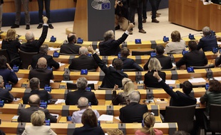 Les députés européens lors du vote final sur l'accord de Brexit, le 29 janvier 2020 à Bruxelles.