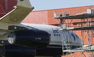 L'Airbus A340 de l'ancien dictateur libyen, Mouammar Kadhafi, photographié le 14 octobre 2015 à Rivesaltes