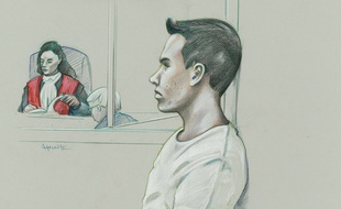 Dessin de Luka Rocco Magnotta lors de son procès à Montreal, le 11 mars 2013.