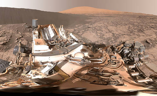 Panorama circulaire autour de la dune Namib. En arrière-plan, le mont Sharp.