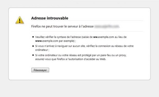 Message d'erreur sur Internet : adresse introuvable.